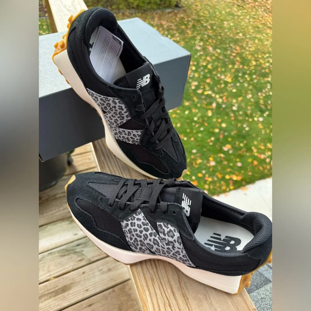 New Balance Black and Cream Sneakers with Leopard Accent - Picture 3 of 8